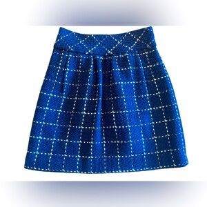 Maeve Wool Navy Checkered A-Line Skirt